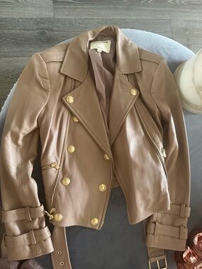 L'AGENCE Billy Belted  Leather Moto Jacket with Gold Hardware